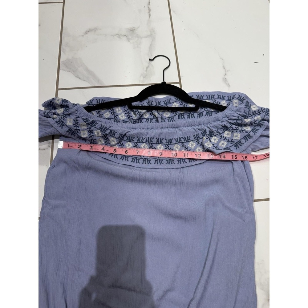 Altar'd State Womens Blue Embroidered Off The Shoulder Boho Blouse Small - Picture 8 of 9